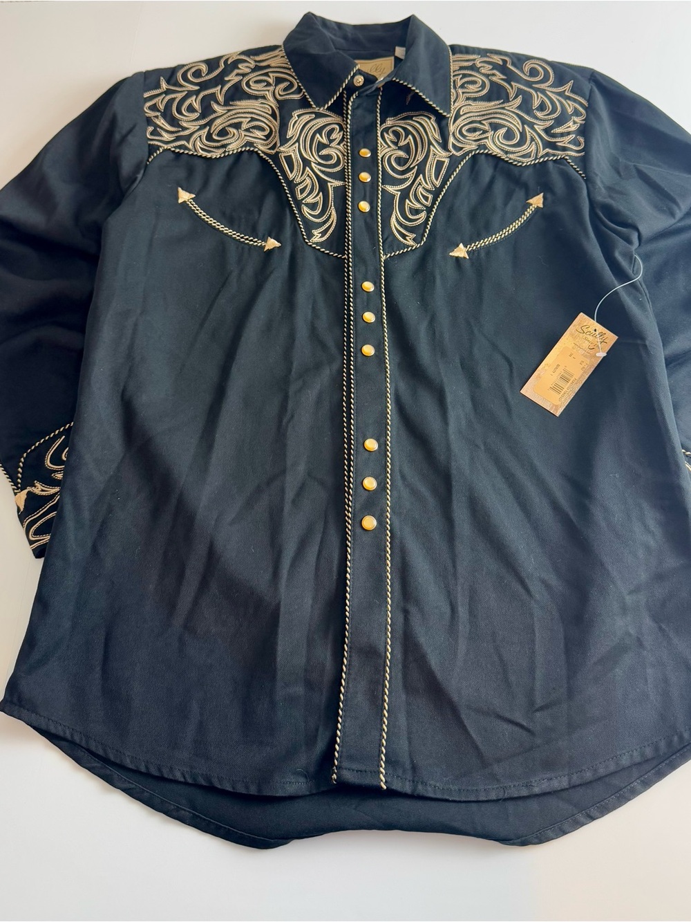 Scully Black Western Button-Down Shirt with Gold Embroidery